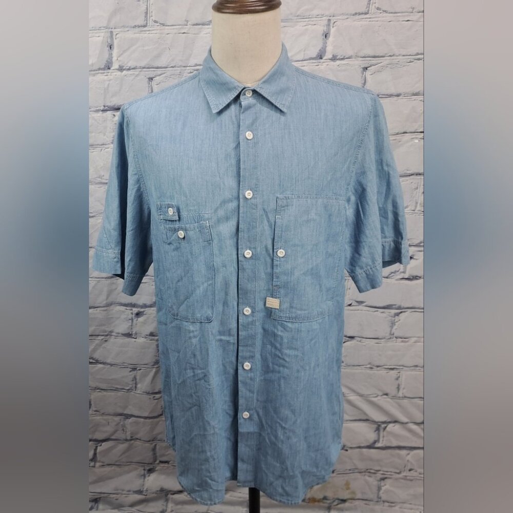 G-Star Men's Stalt DC Utility Straight Shirt S/S Button-Down Shirt Blue Large